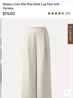 OGL Breezy Linen Mid-Rise Wide Leg Pants in Ivory